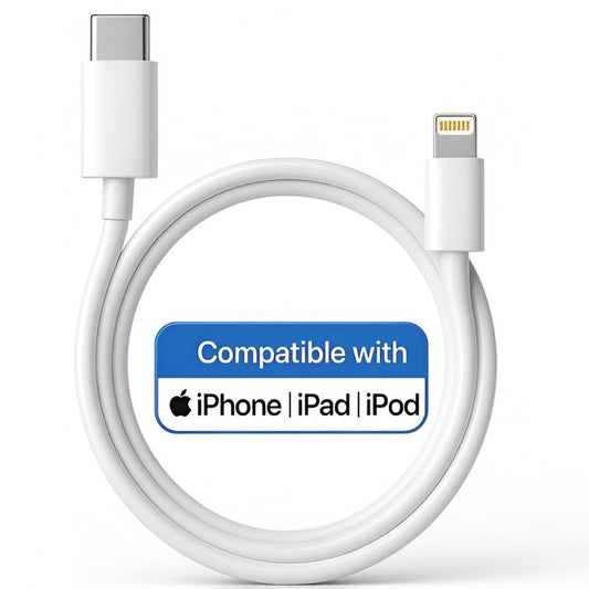USB-C to Lightning Cable (1 Meter) Compatible with iPhone 5/5C/5S/SE/6/6+/6s+/6s/7/7+/8/8+/X/XR/XS/XS MAX/11/11 Pro/11 Pro Max/12/12 Mini/ 12 Pro/ 12 Pro Max/13/13 Mini/13 Pro/13 Pro Max/14/14+/14 Pro/14 Pro Max - (White)