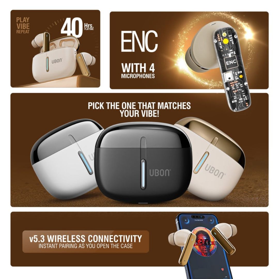 UBON J31 Freedom Series TWS Earbuds | 40Hrs Battery, Bluetooth v5.3, ENC Mic, Voice Assistant